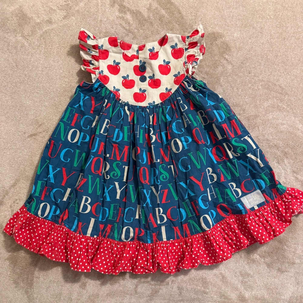 Eleanor Rose Gigi Girls Alphabet Apple Dress Size 5-6 Back to School Ruffle Hem